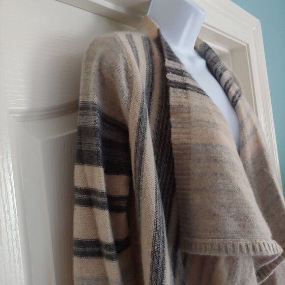 Incashmere Stripe Grey/Cream Stripe Open Front Cardigan M - Picture 8 of 13